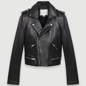 Maje Basalt Leather Biker-Style Jacket, Size US 2 / FR 36, NWOT